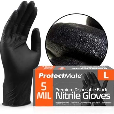 5 Mil Black Nitrile Gloves for Food Prep - Textured Food Prep Gloves - Food Handling Gloves Disposable Latex Free